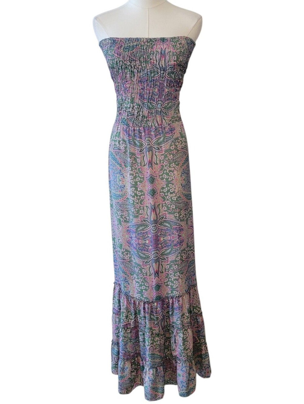 Karma Highway Strapless Green & Purple Halter Maxi Dress Size Small-Medium